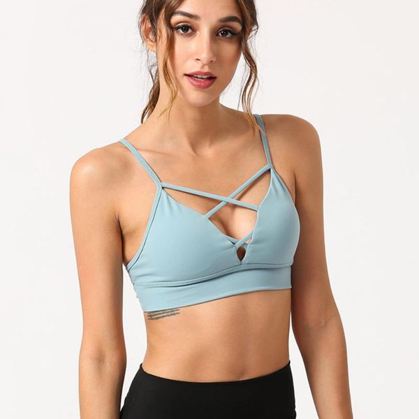 

women deep v fitness sport bra unique chest cross design yoga workout solid sports bra top, White;black