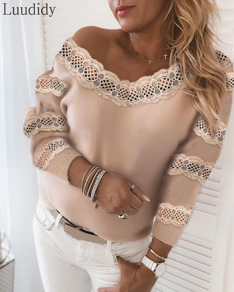 

women winter long sleeve lace trim hollow out fluffy sweater, White;black