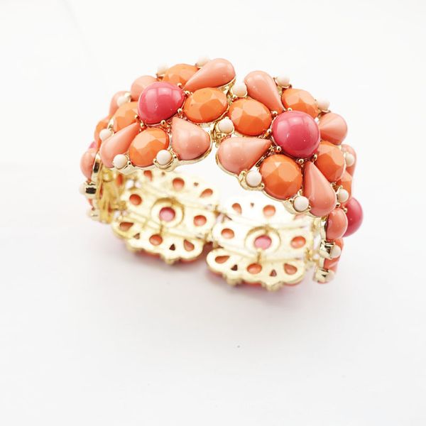 

red acrylic wide exaggerated bracelet, warm and generous, Golden;silver