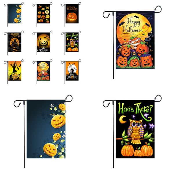 6 Farben Halloween-Gartenflagge, bunte Kürbis-Druck-Flagge, Banner, Happy Halloween, Leinenstoff, Gartenflagge, Gartendekoration, 120 Stück T1I2516