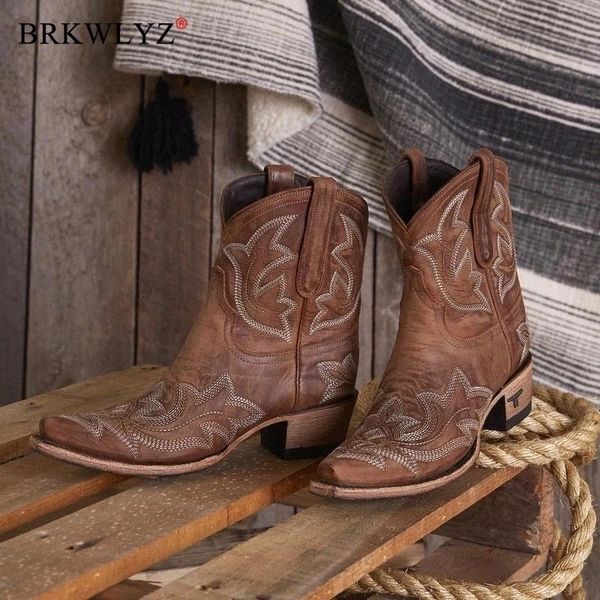 

2020 embroidery botas mujer faux leather cowboy ankle boots for women wedge high heel boots snake print western cowgirl #gz56, Black