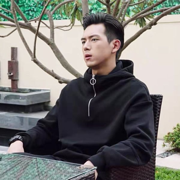 

spring/winter 2021 male new thin plus velo half-zipper young hoodie nh77, Black