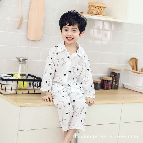 

and summer spring thin seersucker pajamas set cartoon children's home cloth, Blue;red