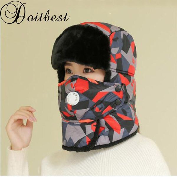 

doitcamouflage ear flaps hat men ushanka snow caps bomber hat women winter hats for men's masks windproof thick cap