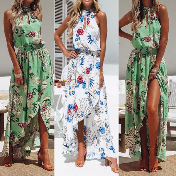 

summer dress women boho floral maxi long dress sleeveless dresses new summer evening party beach side slit sundress ladies, Black;gray