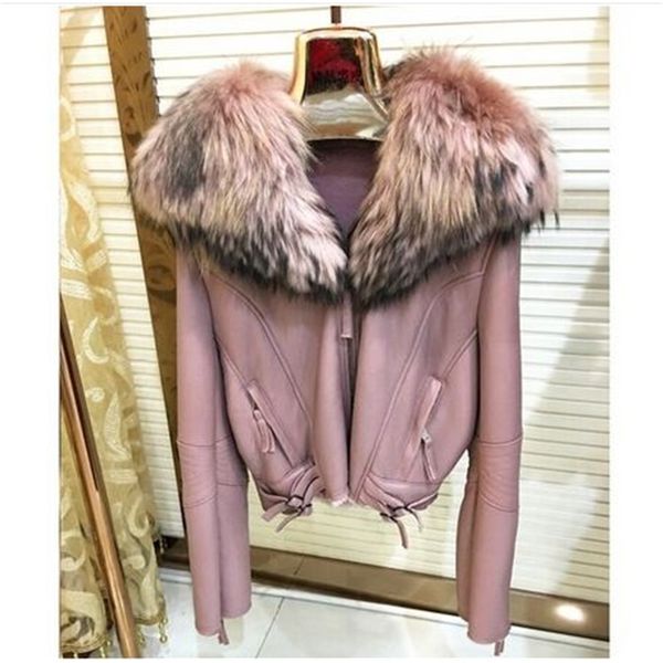 

2021 new sheep genuine female winter sheepskin real jacket big leather collar of fur coat i7o5, Black