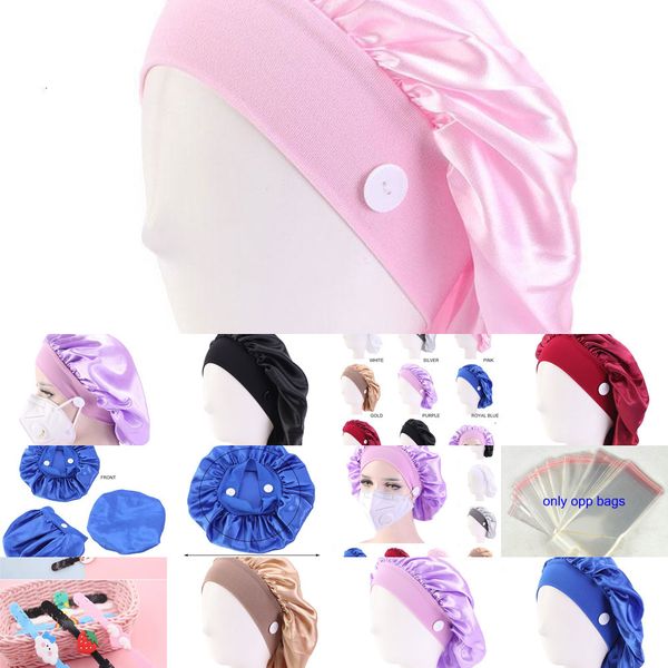 

solid women satin bonnet loss fashion night sleep hat button mask holder turban caps ladies elastic hair bands chemo cap oqpww