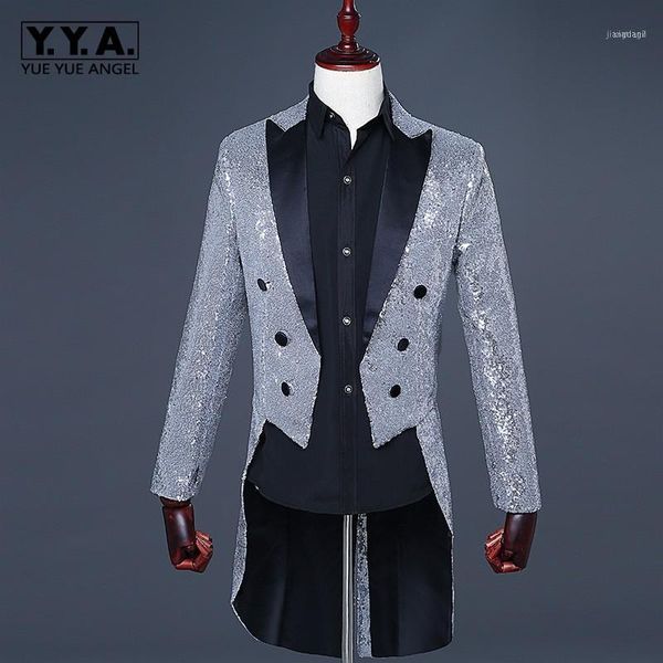 

mens night club bling sequins tailcoat stage clothes blazer suit jacket slim fit magic performance shiny outerwear blazer 3xl11, White;black
