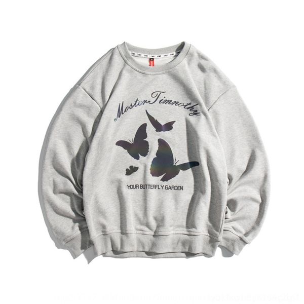 

scfux forn3 butterfly sweater autumn t-shirt p07tj with street trend butterfly print loose sweater for men t-shirt, Black