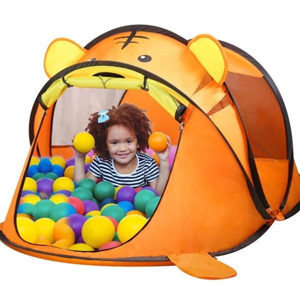 Taşınabilir kaplan çocuk çadır karikatür çocuk geçerken ev açık büyük pop-up oyuncak çadır bebek kapalı net bebek top havuzu çukur LJ200923