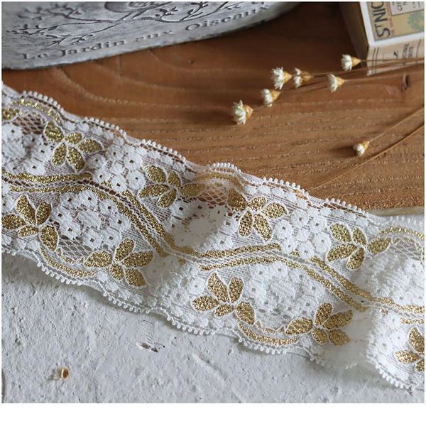 

3yds/lot 5.8cm wide soft elastic gold thread embroidery fold lace sewing clothes decorative lace fabric accessor sqcppq