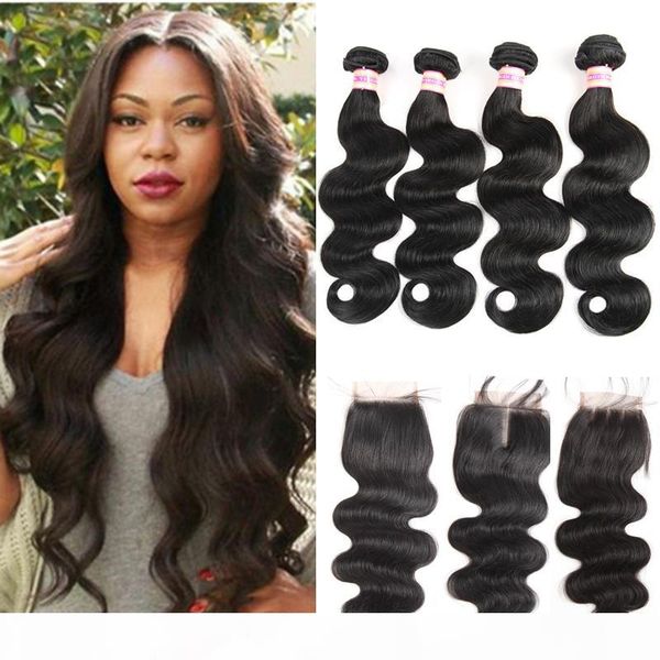 

peruvian hair bundles with closure mongolian malaysian indian brazilian body wave human hair lace closure 9a virgin hair with closure, Black;brown