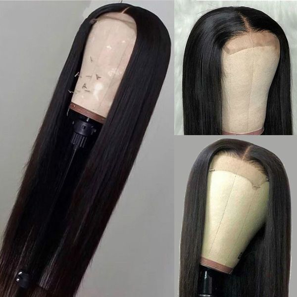 

13x4 human hair wigs pre plucked straight 4x4 lace closure wig lace frontal brazilian hair wig, Black;brown