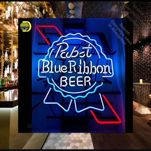 

neon sign for pabs blue ribbo neon bulb sign beer bar pub neon lights sign glass tube iconic custom night light art signboard