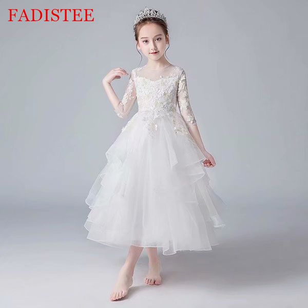

fadistee girl dress flower girl dresses lace girl infant dress kids formal wear girls dress tulle ankle-length half sleeve, White;blue
