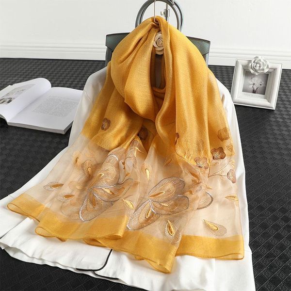 

2020 floral embroidery real silk wool scarf for women winter scarves shawls hijab wraps bandana foulard wholesale, Blue;gray
