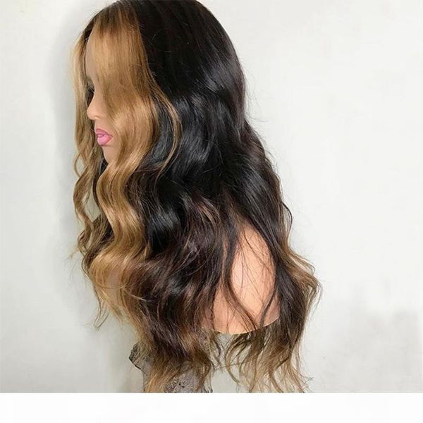 

13x4 6 lace part wig heighlight blonde wig for black women with baby hair 26 inch malaysia human hair large cap size, Black;brown