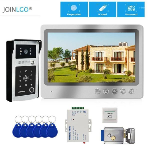 

fingerprint ic reader 9 inch wired video door phone doorbell intercom system code keypad access control electric lock