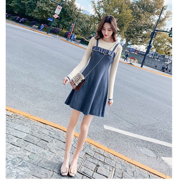 

2021 new spring chic vintage style splicing long sleeve two thin pieces the short neck crocheted y241 9twu, Black;gray