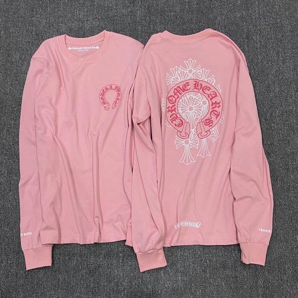 

2020 new autumn fashion brand crosin cherry pink contrast limited phantom print women's thin long sleeve t-shirt, Black