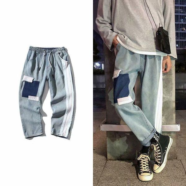 

2020 men's baggy homme cargo pocket jeans straight casual pants loose bf wide leg pants biker denim trousers plus size s-3xl1, Blue