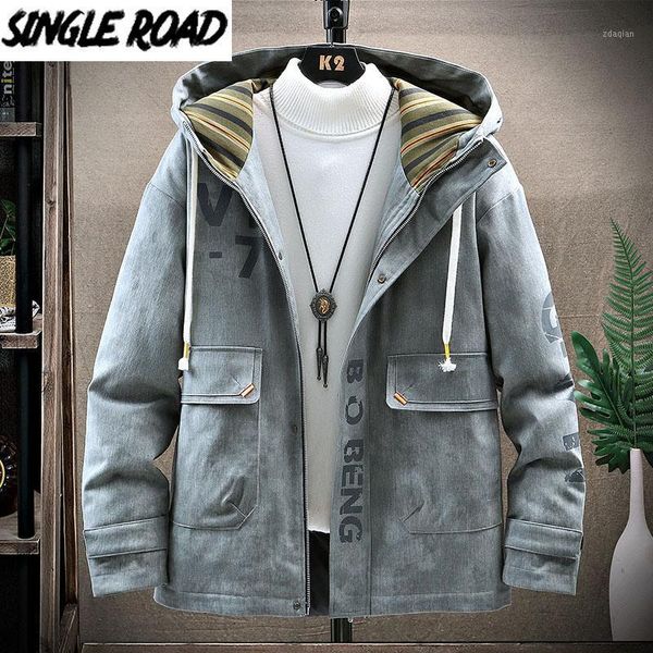 

men's down & parkas singleroad mens winter jacket men 2021 cargo coat hooded side pockets parka windproof streetwear grey jackets for m, Black