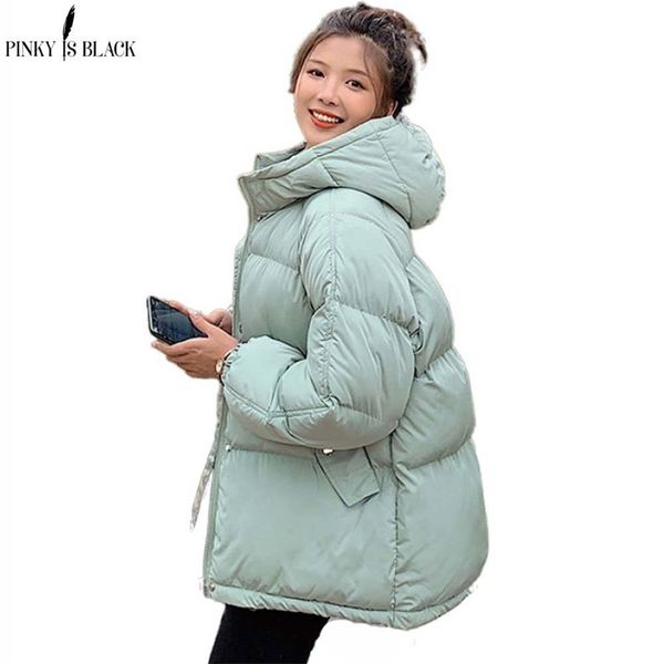 

pinkyisblack hooded women winter down jacket coat plus size 2xl short thicken warm cotton padded winter coat women clothes 201026, Black