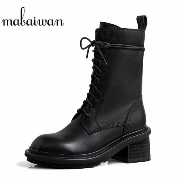 

mabaiwan fashion black genuine leather women boots ankle boots autumn thick high heel shoes woman lace up booties mujer1