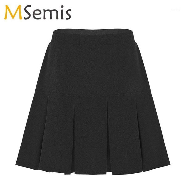 

ladies elastic high waist casual solid color autumn winter 2020 women skirts black/white/pink/blue loose pleated miniskirt1