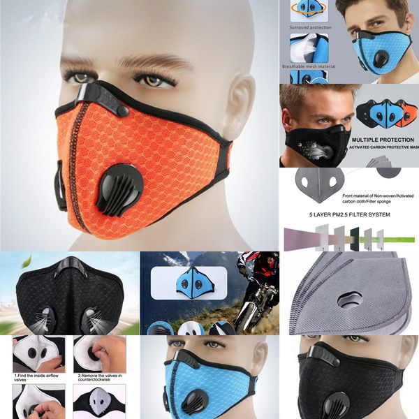 

fast shipping sport face mask with filter activated carbon pm 2.5 anti-pollution breathing valve running training bike p omlgd, Black