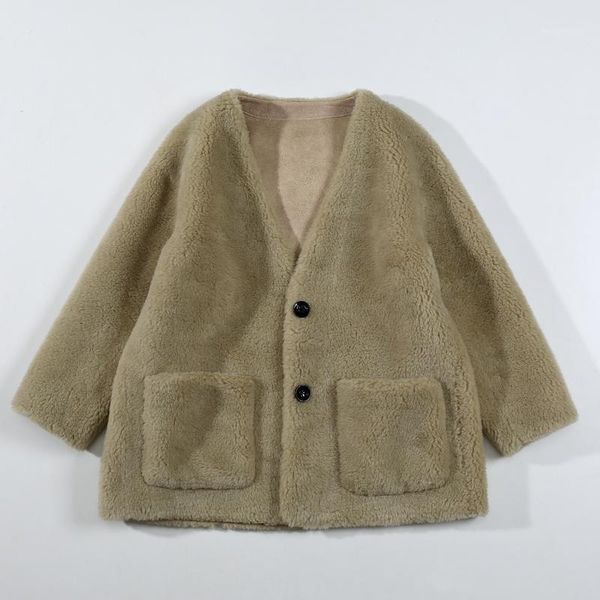 

2020 autumn winter new sheep shearling coat female v-neck grain lamb fur fur composite coat1, Black