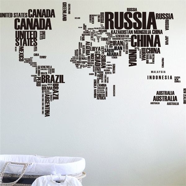 60 * 90 * 2 grande mapa do mundo adesivos de parede originais letras criativas mapa de parede de parede de parede decorações para casa decalques de parede 201202