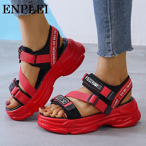 

enplei height flat platform sandals 6cm/2.36 inch thick bottom women fashion shoes super high wedges ankle strap open casual, Black