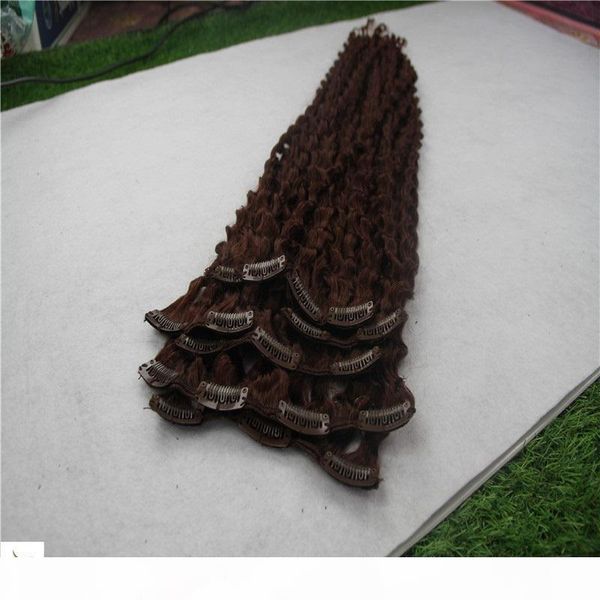 

medium brown color brazilian kinky curly hair clip in human hair extensions 8pcs set extensions 10-30 inchs 100% brazilian human hair, Black