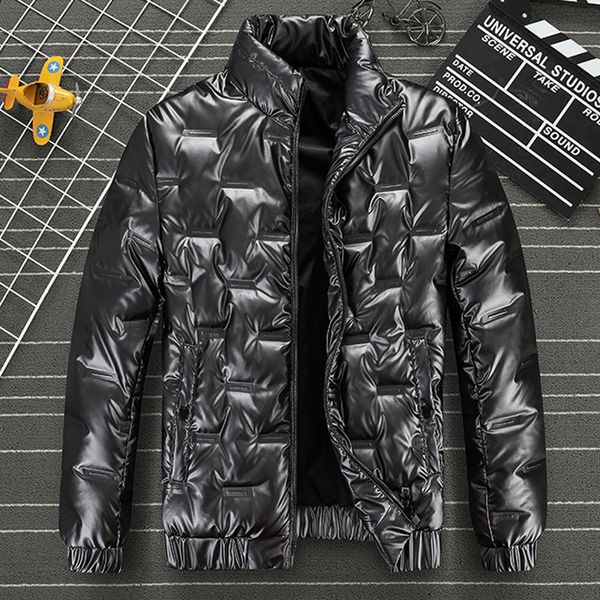 

2020 winter thiened korean chao brand short pure color long sleeve youth leisure bright face down cotton padded jaet, Black