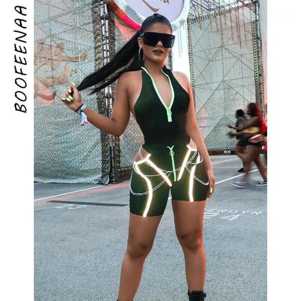 

boofeenaa streetwear fashion two piece short set trendy clothes summer outfits for women neon zipper biker shorta c87-ab941, White