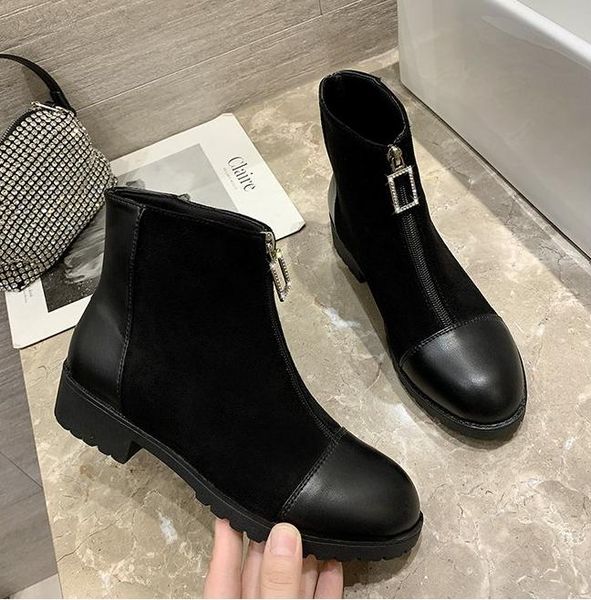 

2020 new autumn and winter plus velvet women ankle short boot thin ladies boots breathable women boots thicken botas mujer 35-43, Black