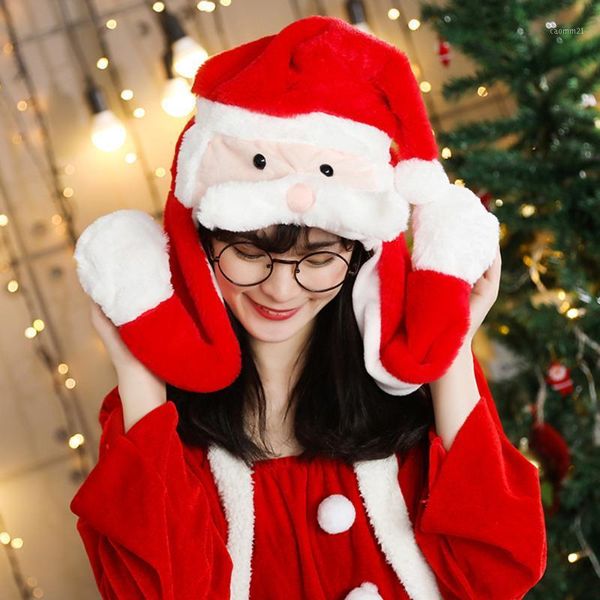 

santa claus christmas hat led flash light ear movable xmas cap sof flannel cute hat for christmas decorations for home1