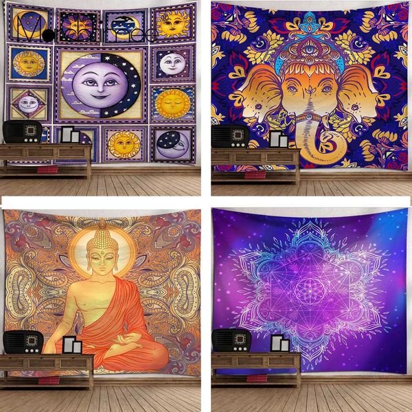 

psychedelic sun moon mandala tapestry wall hanging celestial hippie wall carpets dorm decor buddha statue demon tapestries