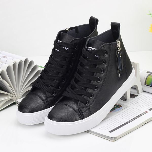 

autumn and winter new women high-shoes vulcanized pu leather lace-up flats fashion sneakers sellers boots promotin 201109, Black