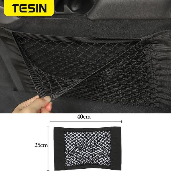 

stowing tidying for wrangler car back rear trunk seat storage bag double-deck elastic string net magic sticker pocket bag