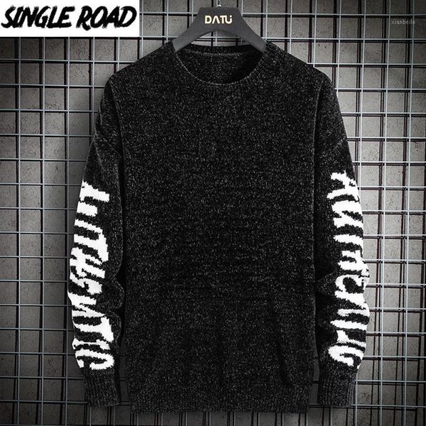 

singleroad mens knitted sweater men 2020 winter plain sweaters pullover jumper harajuku korean style oversized black sweater men1, White;black