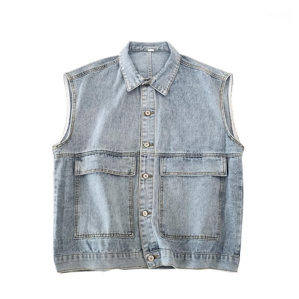 

iidossan denim jackets men tool pockets vest 2020 summer work sleeveless jacket women streetwear fashion denim overalls, Black;white