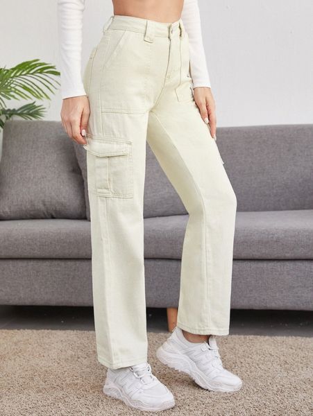 

flap pocket patched side jeans without belt v3ls#, Blue