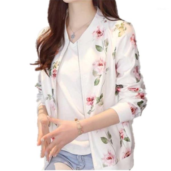 

plus size women jacket flower bomber jacket women autumn printing casual baseball coat zipper female outwear t3081, Black;brown