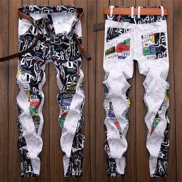 

new fashion straight slim fit stretchy floral casual skinny jeans men long pant 201111, Blue