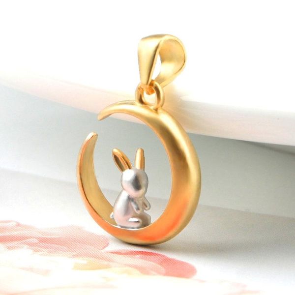 

1pcs 14*12*2.8mm 925 sterling silver cute rabbit pendant soild moon silver pendant for women birthday gifts diy jewelry making wmtsbr