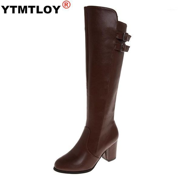 

buckle zipper shoes women boots low heels knee high boots vintage pu leather booties buckle strap square heel snow1, Black