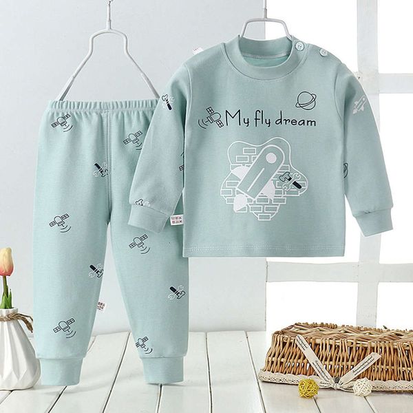

set spring autumn combed cloth cotton trousers underwear baby can open file long sve pajamas for boys and girls 9p6q, Blue;red
