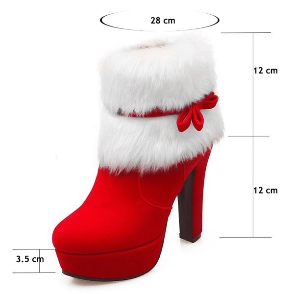 

sole women ankle christmas high heels platform femme winter warm fur short boots red black ladies party shoes plus size